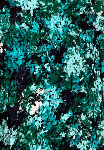 ITY ABSTRACT FLORAL PRINT FABRIC WITH PUCKER SEQUIN EMBROIDERY