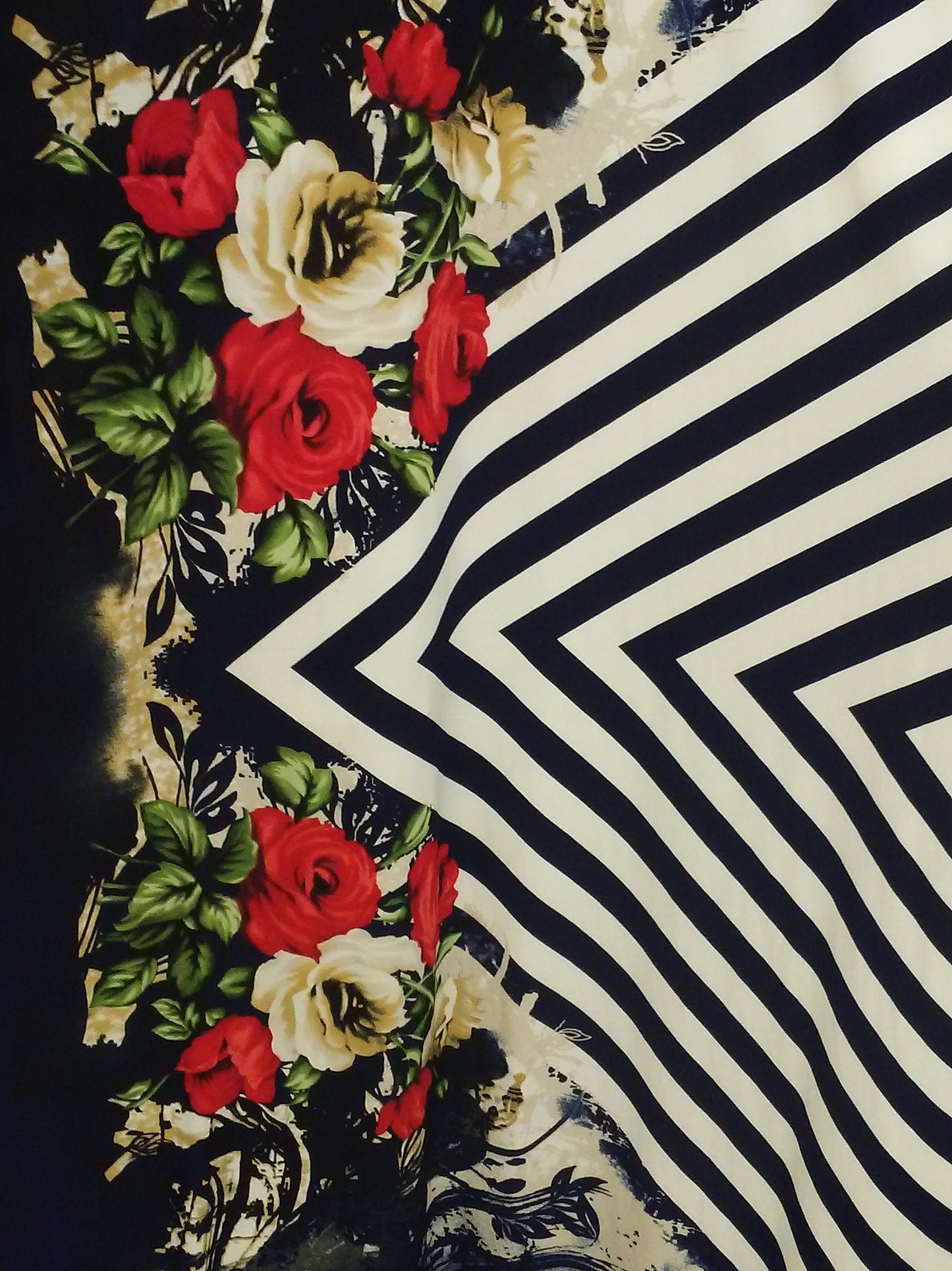 ITY JERSEY FABRIC STRIPE FLORAL DOUBLE BORDER PRINT