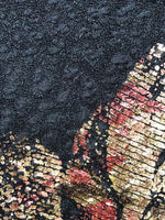 CREPE KNIT FABRIC WITH METALLIC FLORAL PRINT