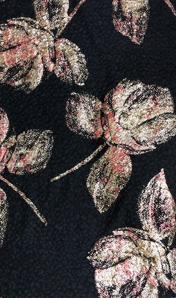 CREPE KNIT FABRIC WITH METALLIC FLORAL PRINT