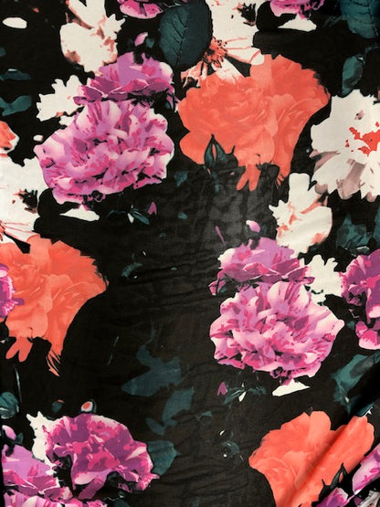 CHIFFON FABRIC ALLOVER LARGE FLORAL PRINT